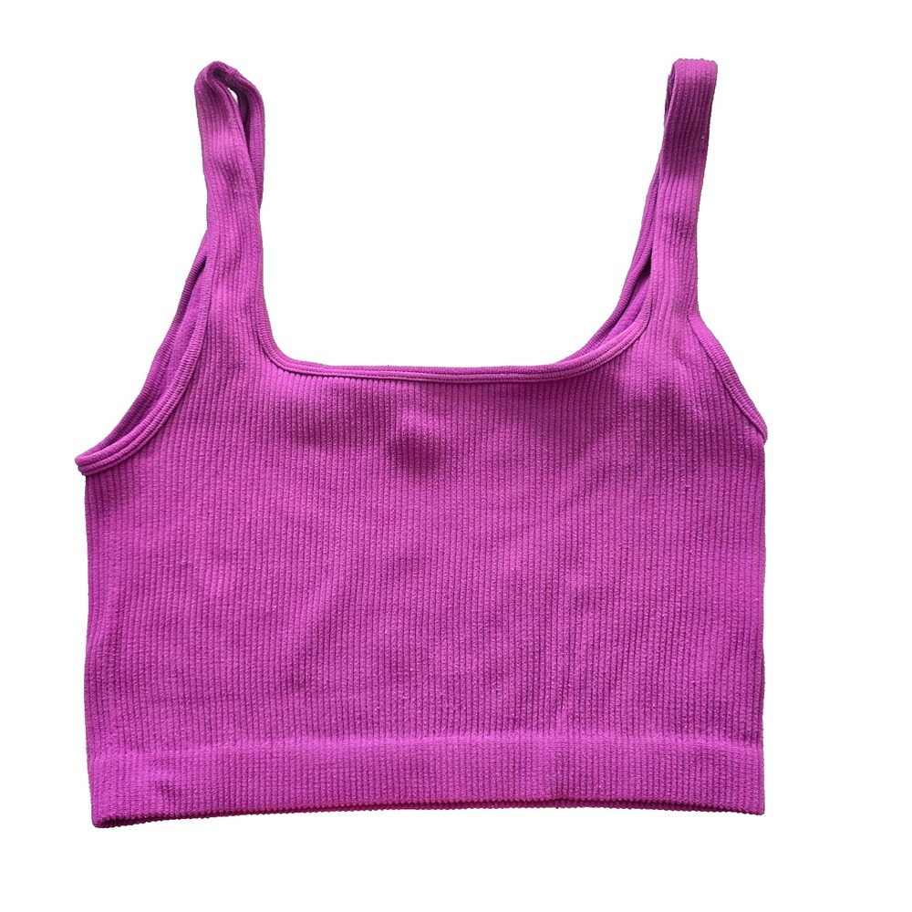 Ribbed Comfort Y2K Bra Top Wireless‎ Pullover Stretch Sleep Zara Purple Medium